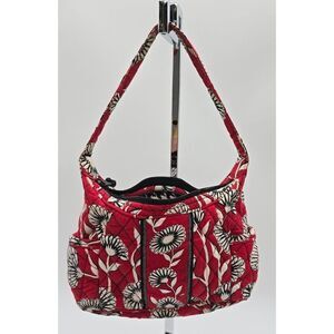 Vera Bradley Red Floral Quilted Shoulder Bag With Interior Pockets & Zip Closure
